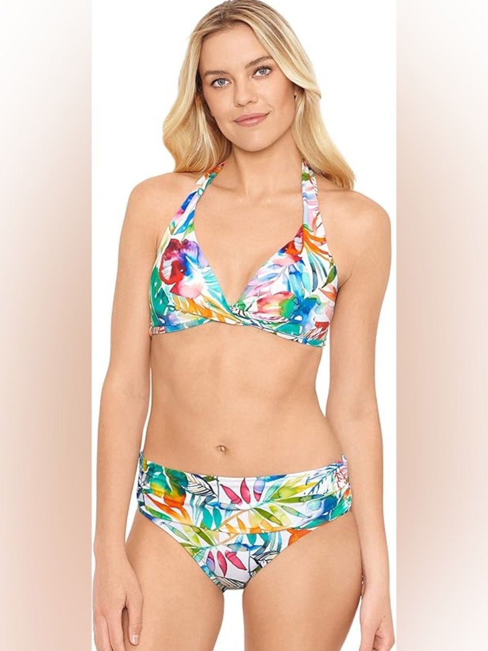 Ralph Lauren Pink Multicolor Tropical Print Halter Bikini
